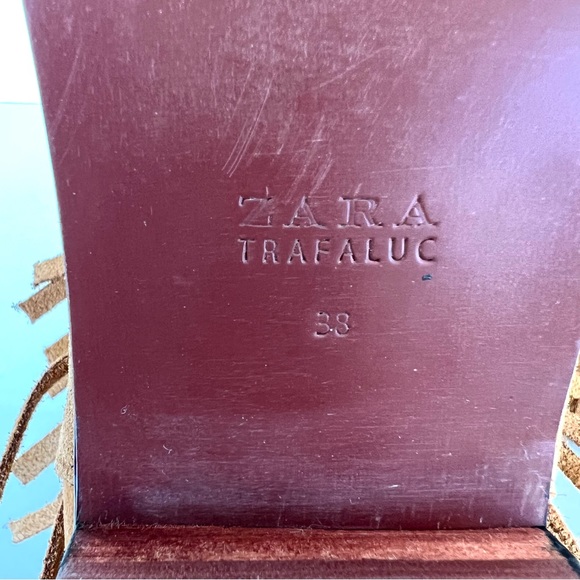 ZARA Trafaluc Tribal Fringe Aztec Strap Buckle Boho Booties Ankle Boots Sz 38 - Picture 8 of 12